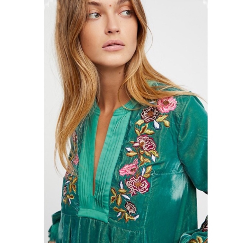 Free People Mia Velvet Embroidered Mini Dress - Picture 2 of 5